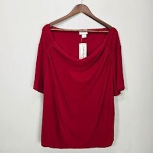 Vtg Y2K Claudia Cowl Neck Top 3X Red Short Sleeve Witchy Goth Vamp Grunge